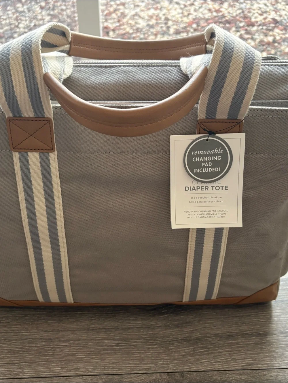 NWT Pottery Barn Canvas Diaper Tote with Striped Shoulder Straps